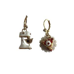 Betsey Johnson Gold Tone Stand Mixer & Cherry Pie Slice Baby Cakes Drop Earrings